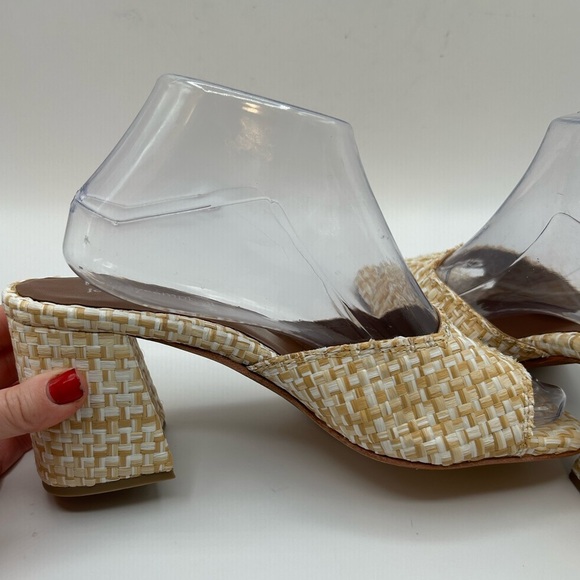 Jeffrey Campbell Melange-3 White Tan Raffia Squared Toe Woven Slip On Sandal - Picture 7 of 14